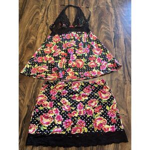 Vtg Y2K Victoria's Secret Playful Floral Polka Dot Cami Skirt Set Sz Large NWT